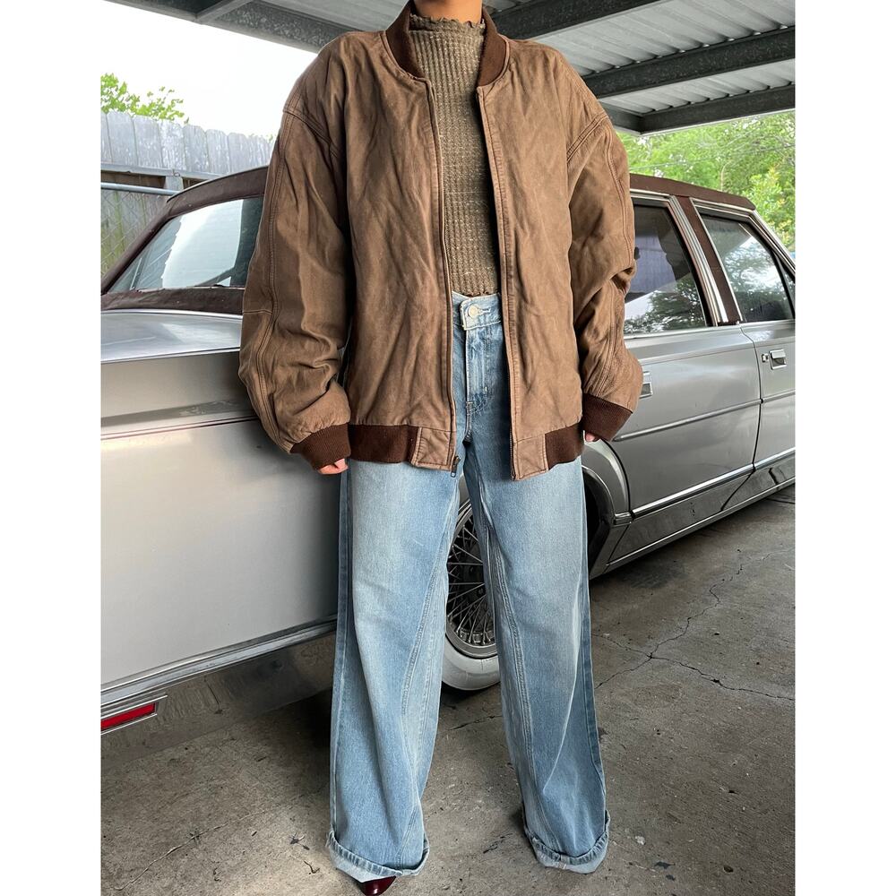 🔥VTG 90s Body Equip Suede Leather Distressed Rusty Bomber Jacket Men’s L- XL - Picture 3 of 16